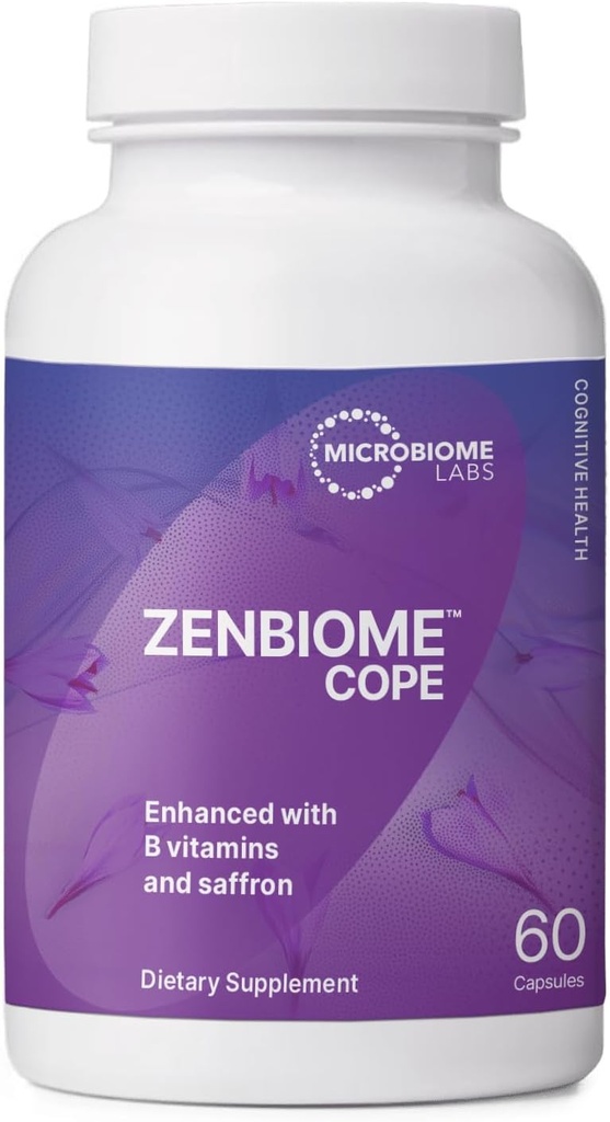 Microbiome Labs Zenbiome COPE - Probiootti mielialatuki täydentää B6-vitamiinia, B12 & Saffron Extract - Gut Health Probiootit naisille ja miehet - Tuki Gut-Brain Axis (60 kapselia)