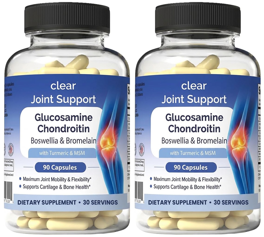 Glucosamine Chondroitin MSM with Turmeric 180 Capsules - Joint Supplements for Women & Men – with Boswellia, Quercetin – Clear Joint Support Supplement for Flexibility, Mobility, Cartilage Repair