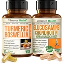 Joint Support Bundle – 2-Pack Organic Turmeric Supplement with 95% Curcuminoids + 65% Boswellia Extract, Ginger Root & Black Pepper (BioPerine) + Vegan Glucosamine Chondroitin MSM – 60 + 90 Capsules