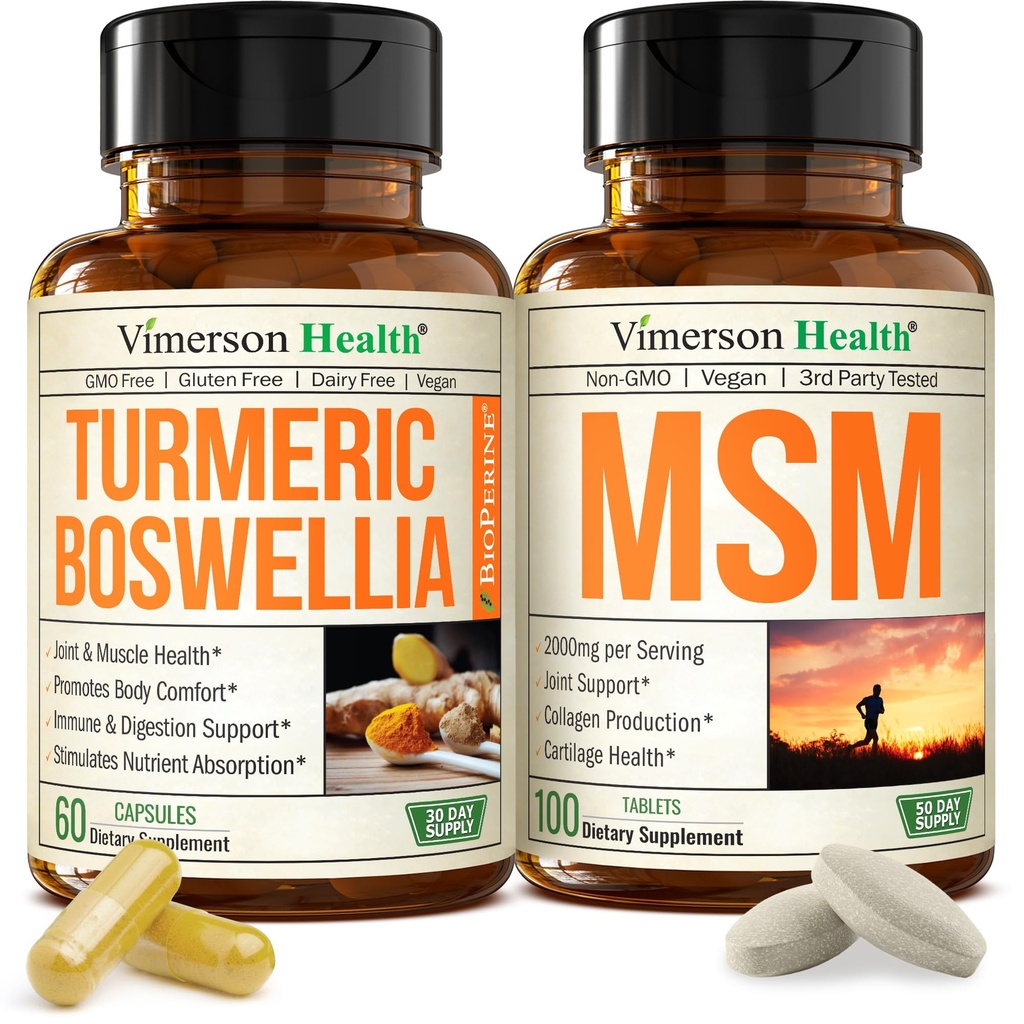 Boswellia Turmeric Curcumin Supplement + MSM 2000mg Bundle – Supports Joint Health & Aids Inflammatory Response – with Ginger Root, Organic Turmeric Powder & Curcumin with Black Pepper (BioPerine)