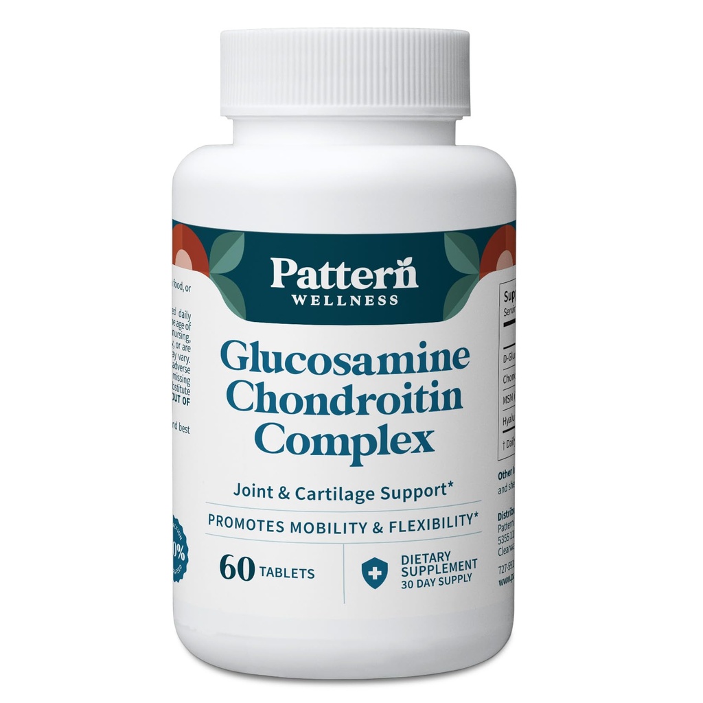 Pattern Wellness Glucosamine Chondroitin Complex with MSM & Hyaluronic Acid – Supports Joint, Cartilage & Flexibility Health – 60 Tablets