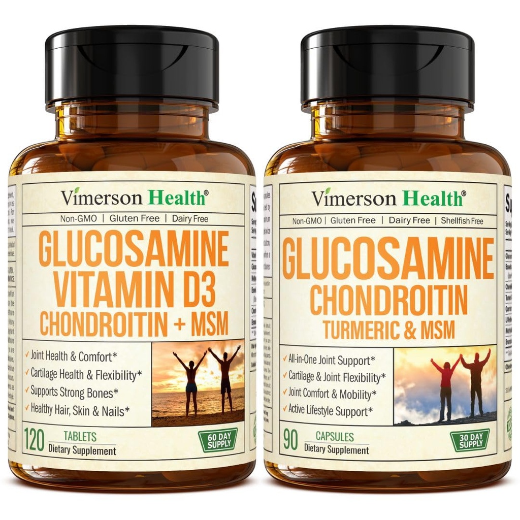 Vimerson Health Glucosamine Chondroitin with Vitamin D & Glucosamine Chondroitin MSM and Turmeric Supplement – Joint Support with Boswellia, Bromelain, MSM