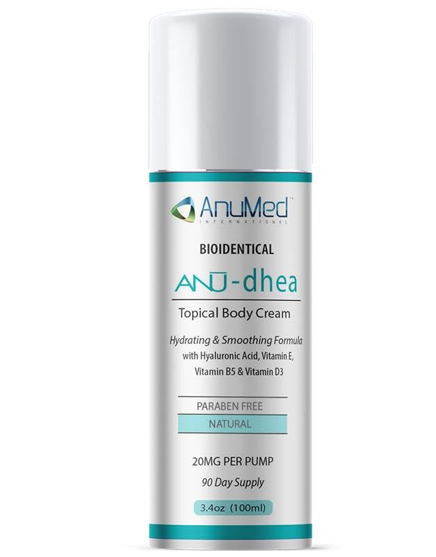 AnuMed International Anu-DHEA All Natural Bioidentical DHEA 20mg Cream (Dehydroepiandrosterone) with Hyaluronic Acid, Vitamin B6, Essential Oils and Herbs, 3.4oz