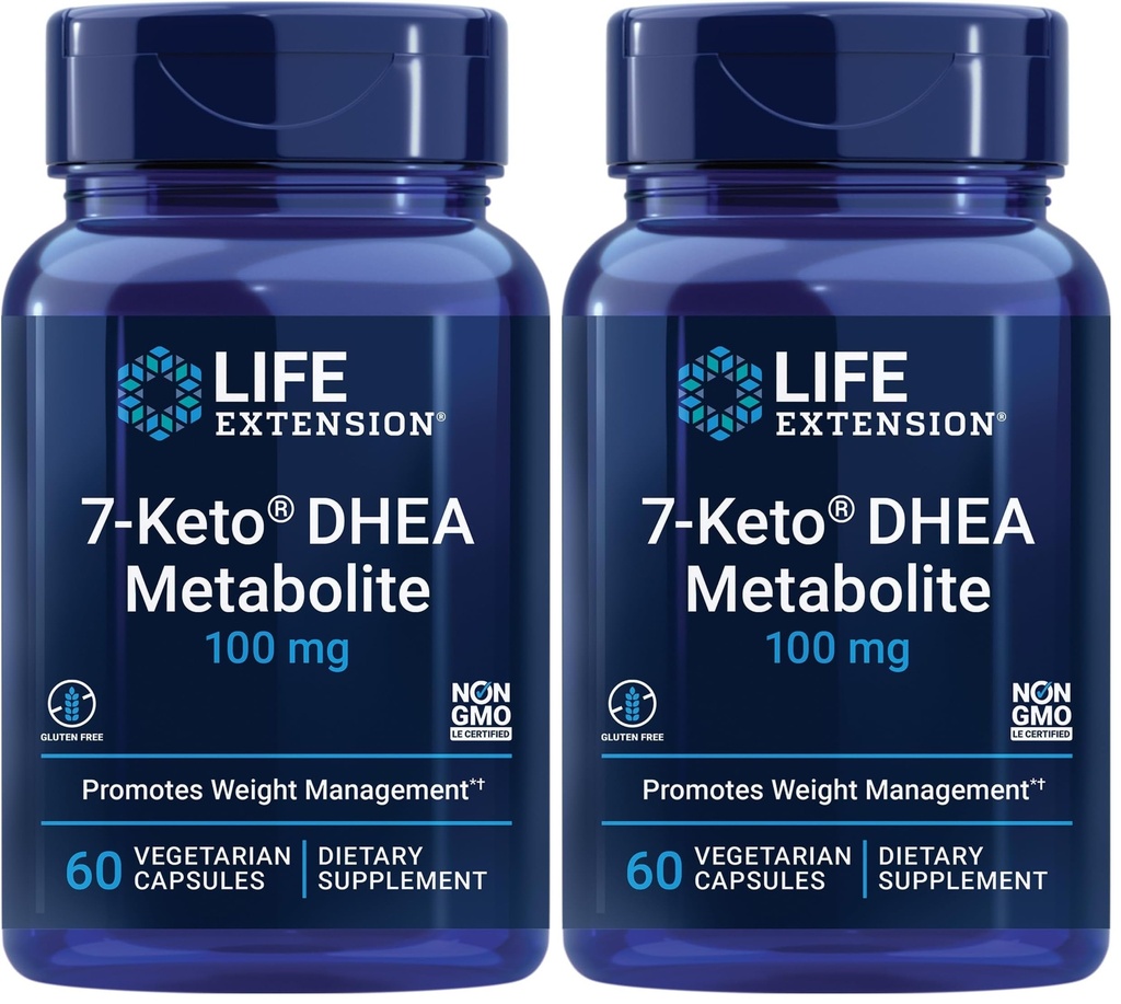 Life Extension 7-Keto DHEA Metabolite – Crank Up Your Fat-Burning Furnace – Non-GMO-– Gluten-Free-– 100 Mg-– 60 Vegetarian Capsules,(Pack of 2)