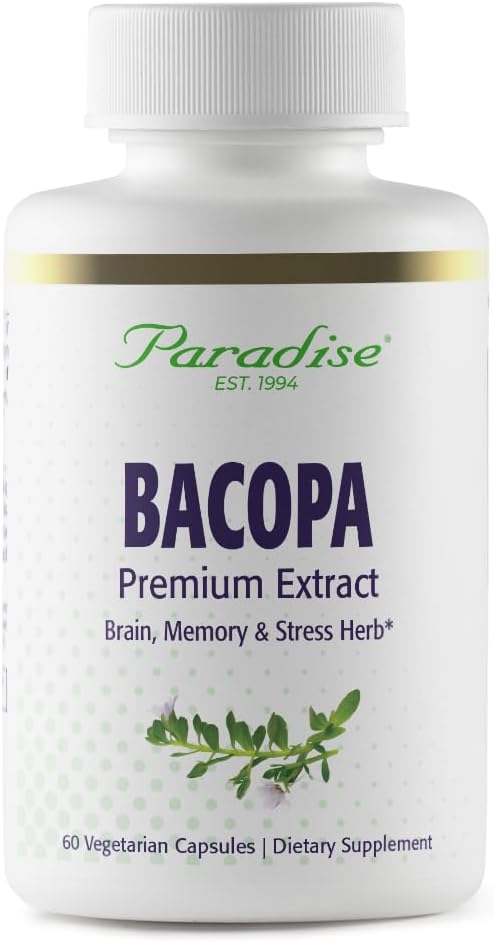 Paradise Herbs Bacopa Extracto, Vegan, Non-GMO, Gluten Free, 60 cápsulas