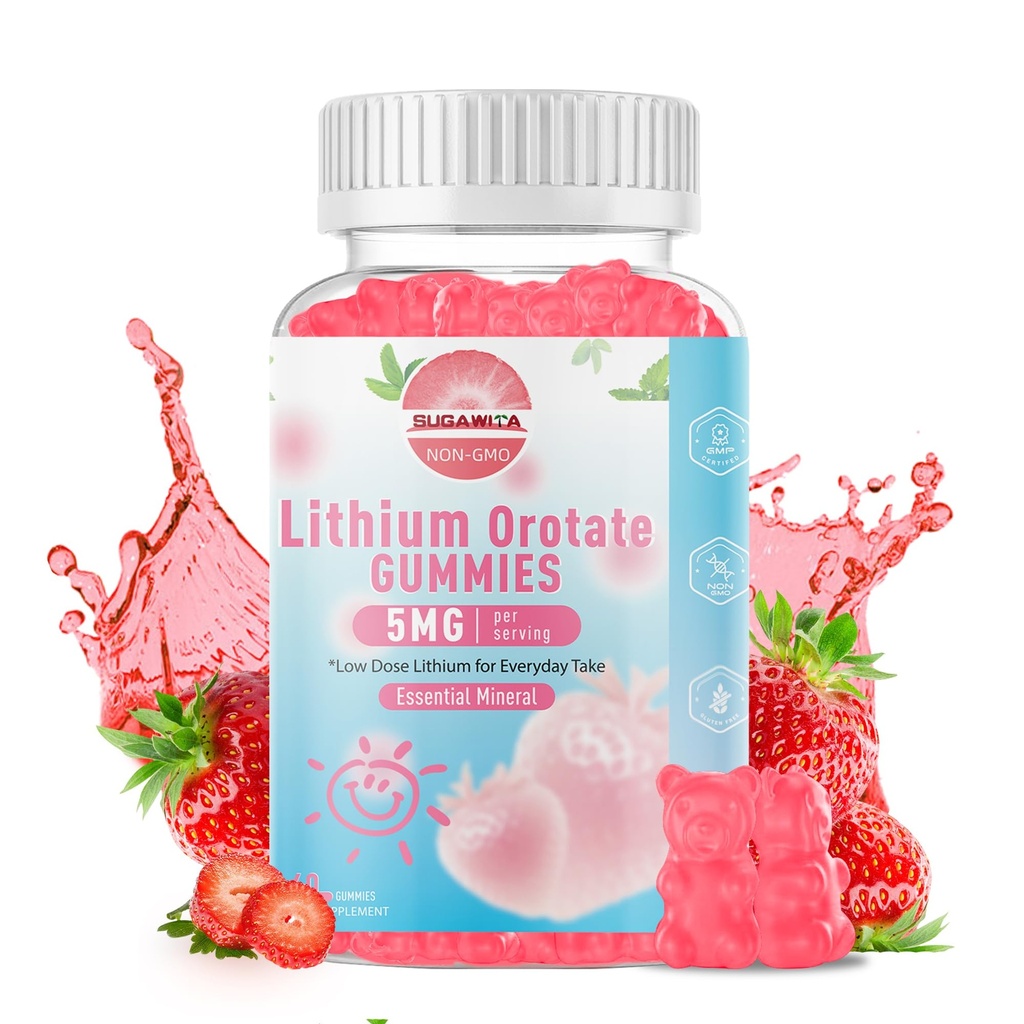 Lithium Orotate 5mg Gummies | Plant-Powered Bioavailable Chewable Lithium Supplement | Support for Daily Tension Balance & Healthy Aging | Non-GMO, Vegan, Gluten-Free | 60 Counts