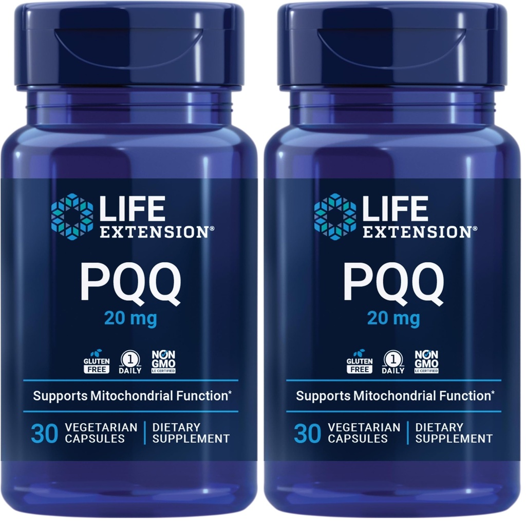 Life Extension PQQ, pyrroloquinoline Quinone, 20 mg, Promotes The Growth of New Mitochondria, Gluten-Free, Non-GMO, Vegetarian, 1 Daily, 30 Capsules (Pack of 2)