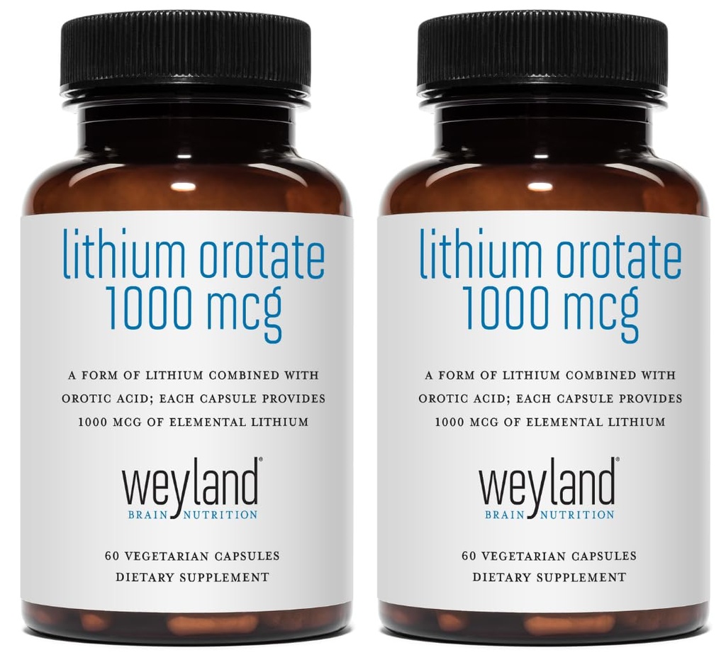 Lithium Orotate - 1000 mcg of Elemental Lithium, 60 Vegetarian Capsules (Pack of 2)