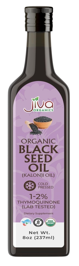 Organic Black Seed Oil 8 oz - Cold Pressed, Lab Tested Thymoquinone 1.5-2%, Unrefined, USDA Certified - Potent Nigella Sativa Kalonji Oil - Vegan Omega 3 6 9 - by Jiva Organics