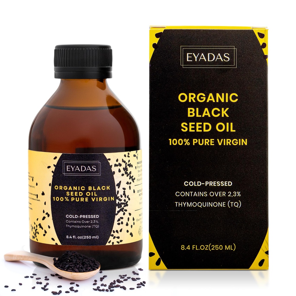Organic Black Seed Oil 8.4 Fl Oz – 100% Turkish Cold-Pressed Nigella Sativa with 3X Thymoquinone – Pure Cumin Extract in Amber Glass Bottle for Immune, Hair, Skin & Overall Wellness