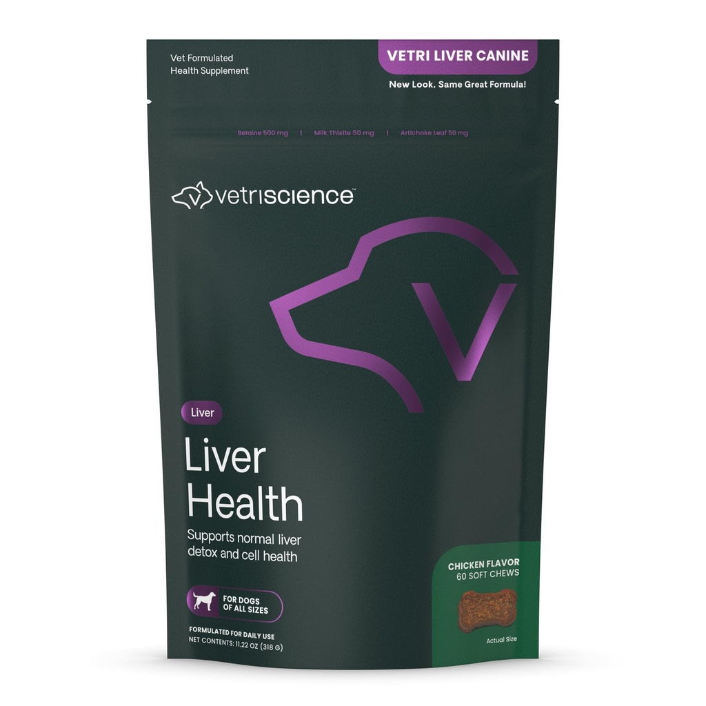 VetriScience Liver Health Chews with Milk Thistle, Vetri Liver Detox Supplement for Dogs, Turmeric and Artichoke Leaf for Liver Support and Detoxification, Chicken, 60 Count