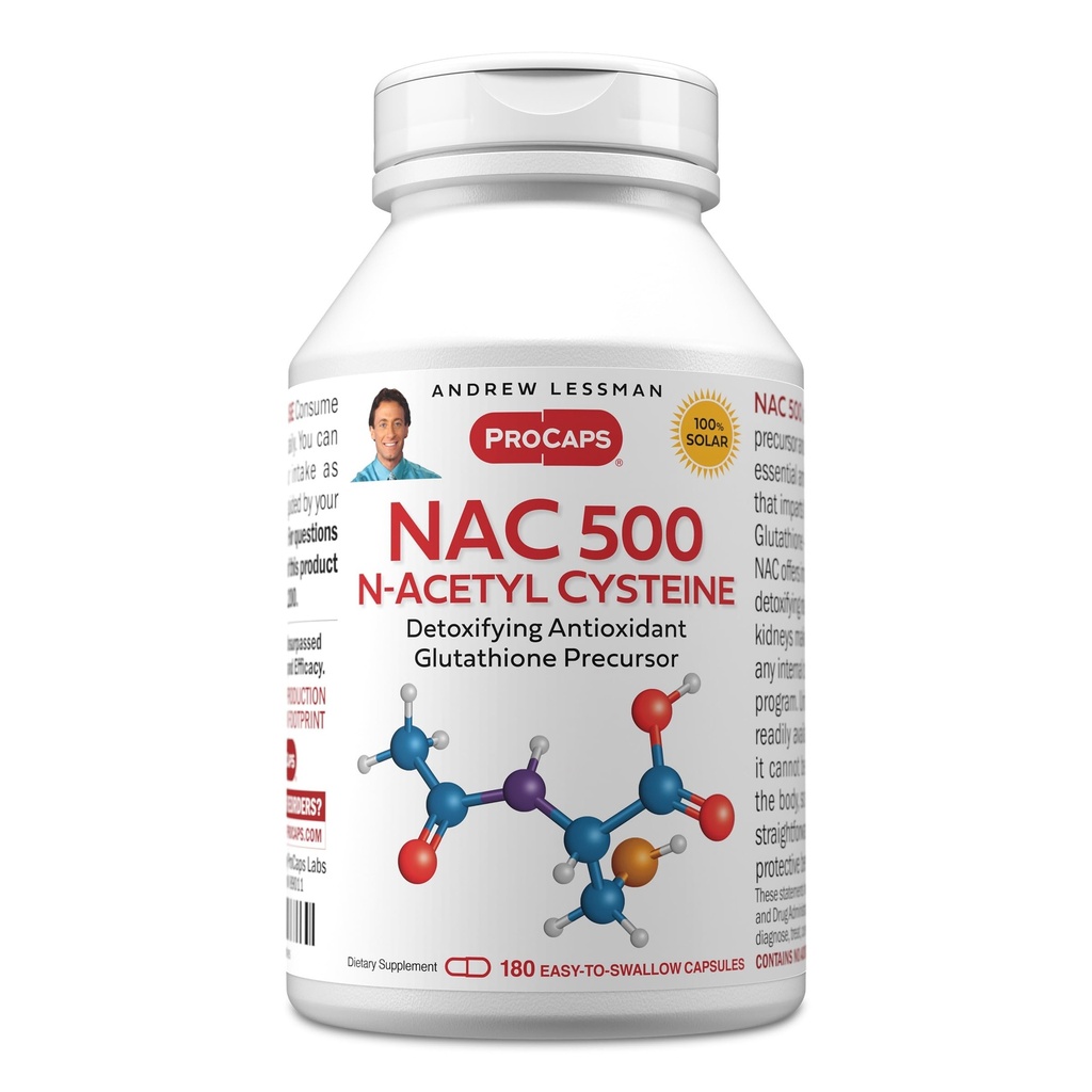 ANDREW LESSMAN NAC-500 N-Acetyl Cysteine 180 Capsules - Helps Combat Daily Onslaught of Damaging Free Radicals, Protects Brain, Heart, Lungs, Liver, Kidneys. Detoxifying Anti-oxidant. No Additives