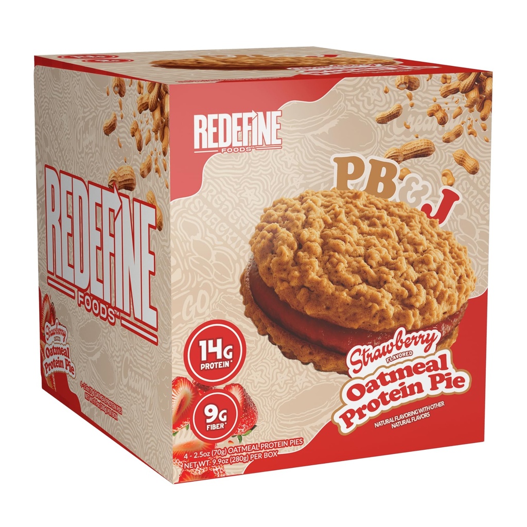 Redefine Foods Oatmeal Protein Pie, Peanut Butter & Jelly - 8 Count - 14g of Protein Per Serving - Non-GMO