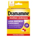 Dramamine Motion Sickness Less Drowsy, Chewables for Nausea Relief During Travel, Raspberry Cream Flavor, 12 Count