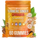 Premium 60 Turmeric Ginger Cinnamon Gummies – with Vitamin E, B12, Magnesium, Black Pepper Extract & Vitamin D3 – Orange Fruit Flavor - Vegan Gummies