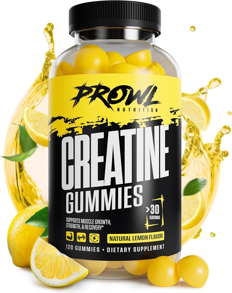 Kreatin Monohydrat Gummies - Kreatin Gummies for menn og kvinner - Muskelvekst, styrke, og utvinning - Vegan, ikke-GMO, & Glutenfri - Naturlig Lemon Flavor - (30 Serveringer, 120 greve)