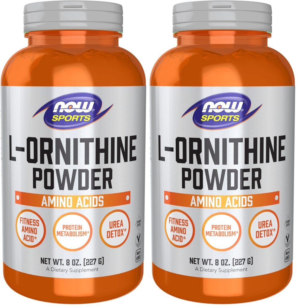 NOW Sports Nutrition, L- Ornithine Powder, Protein Metabolism* and Urea Detox*, Amino Acids, 8-Ounce (Pack of 2)