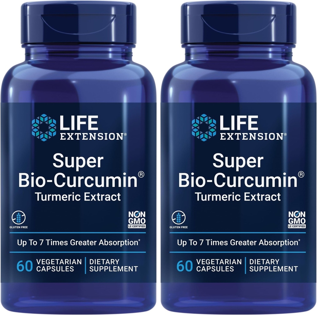 Life Extension Super Bio-Curcumin Turmeric Extract – Highly-Absorbable Curcumin for Whole-Body Health Support – Gluten-Free, Non-GMO, Vegetarian – 60 Vegetarian Capsules (Pack of 2)