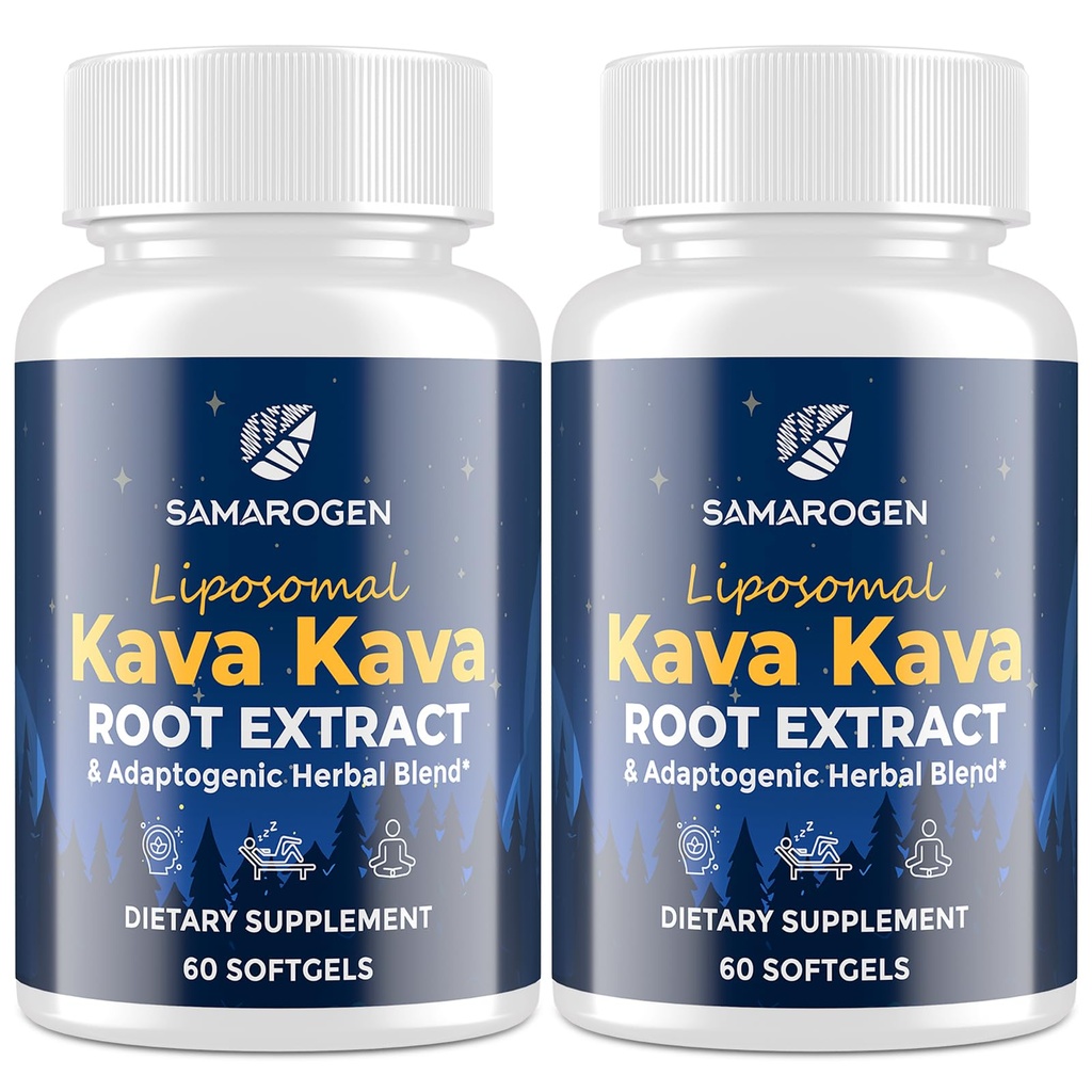 Kava Kava Capsules Root Extract Supplement Liposomal 55% Kavalactones with Ashwagandha Chamomile Lemon Balm Passionflower for Relax & Good Sleep (120 Softgels)