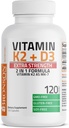 Bronson Vitamin K2 (MK7) with D3 Extra Strength supplement Bone and Heart Health Non-GMO Formula 10,000 IU Vitamin D3 &quot; 120 mcg Vitamin K2 MK-7 easy to Swallow Vitamin D &apos; K, 120 Capsules