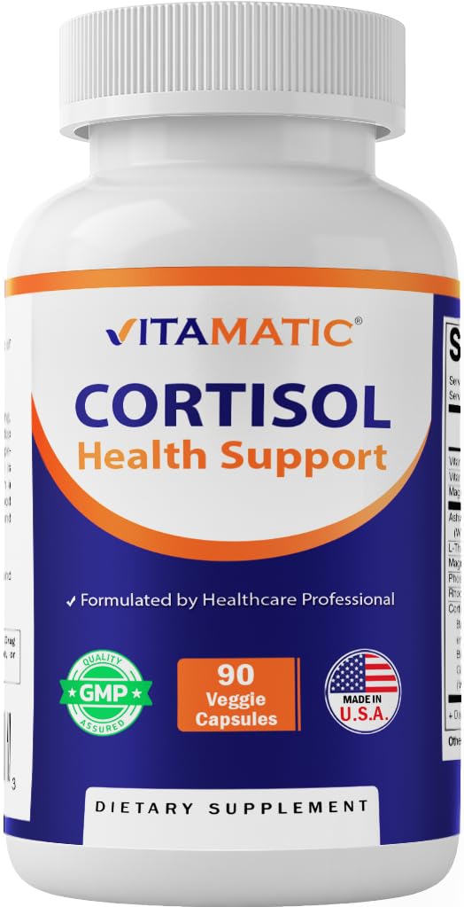 Vitamatic Cortisol Health Support - 90 Veggie Capsules - Made with Adaptogenic Blend with Ashwagandha, Rhodiola, Magnolia, L-Theanine, Phosphatidylserine