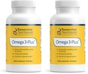 Researched Nutritionals Omega-3 Plus Fish Oil - EPA DHA Omega 3 Supplement to Support Cardiovascular & Brain Health - Molecularly Distilled for Purity & Safety (60 Softgels) (Pack of 2)