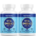 Vital Omega 3 Fish Oil Supplements 2400mg | 864mg EPA & 576mg DHA | 1440mg Total Omega-3 Fatty Acids | Promotes Brain & Heart Health | Non-GMO, Gluten-Free, Sugar-Free | Lemon | 60 Day Servings