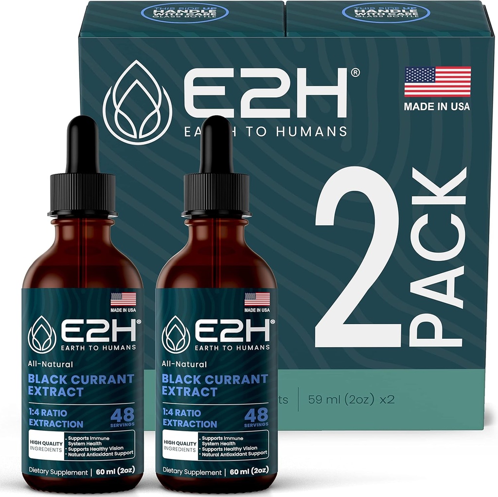 E2H Natural Black Currant Extract, Cold Pressed Black Currant Seed - Immune System Health - Rýchle Absorbovanie kvapaliny (2 fľaše)