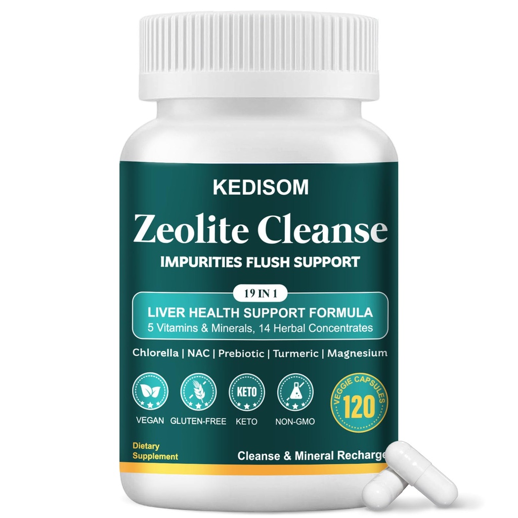 19 in 1 Liver Cleanse Detox & Repair - Zeolite Detox Supplement for Gut Health, Cognition & Natural Energy with Noni, NAC, Chlorella, Spirulina, ALA, Milk Thistle, Black Pepper & Vitamin C, 120ct