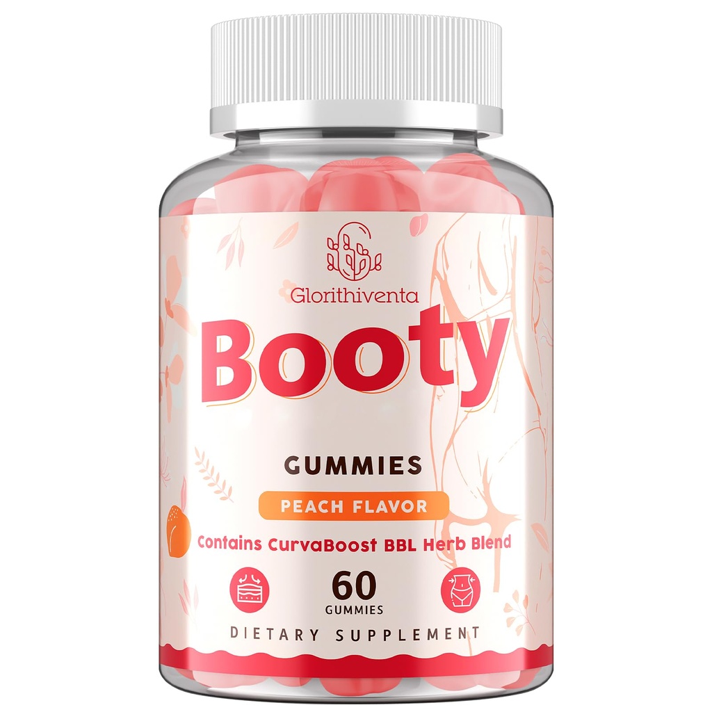 Booty Gummies for Women, BBL Gummies Contains CurvaBoost BBL Herb Blend & Creatine Monohydrate for Booty, Curves & Energy, Zero Sugar, Vegan, Peach Flavor - 60 Counts
