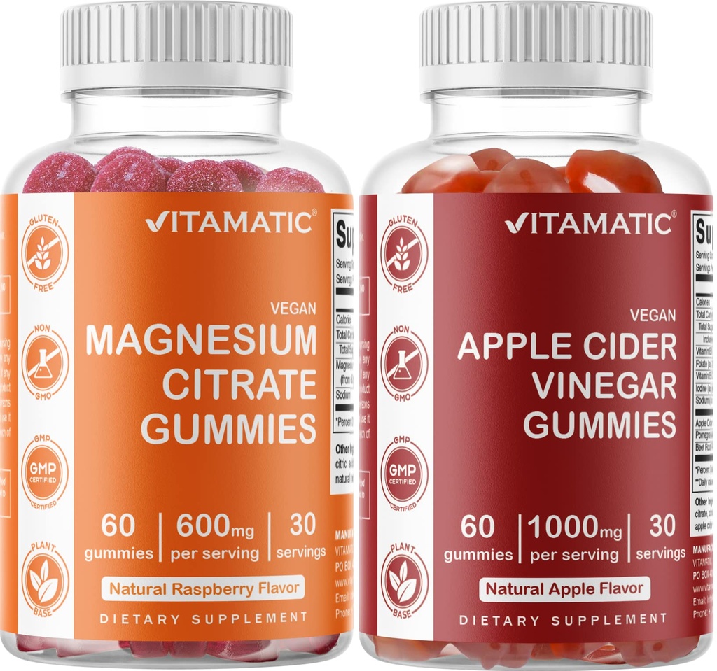 Vitamatic Magnesium & Apple Cider Vinegar Gummies - 60 Vegan Count Each