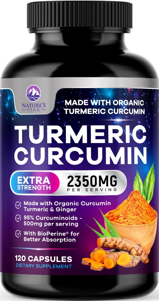 Turmeric Curcumin Supplement - 1750mg Organic Turmeric Per Serving - 95% Curcuminoids, Ginger & BioPerine Black Pepper for Best Absorption - Natural Vegan Joint Support, Bottled in USA - 360 Capsules