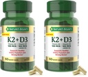 Nature's Bounty Supplement, 4000 IU Vitamin D3 Plus 100 mcg of Vitamin K Supplements for Adults for Heart & Bone Health Support, 60 Day Supply, 60 Vegetarian Capsules (Pack of 2)