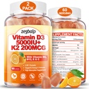 2Packs Vitamin D3 K2 Gummies for Adults, Sugar-Free Vitamin D3 5000IU + K2(MK-7) 200mcg Supplement with Vitamin B Complex & Vitamin C E Supports Bone, Muscle, Teeth & Immune, Vegan, Gluten Free