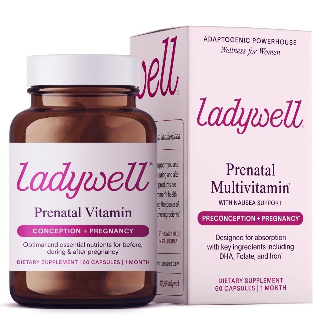 Ladywell Prenatal Multivitamin | Conception, Pregnancy & Postpartum | Key Ingredients Including DHA, Folate & Iron | Expertly-Formulated & Tested | Designed for Absorption with Nausea Support, 60 Ct