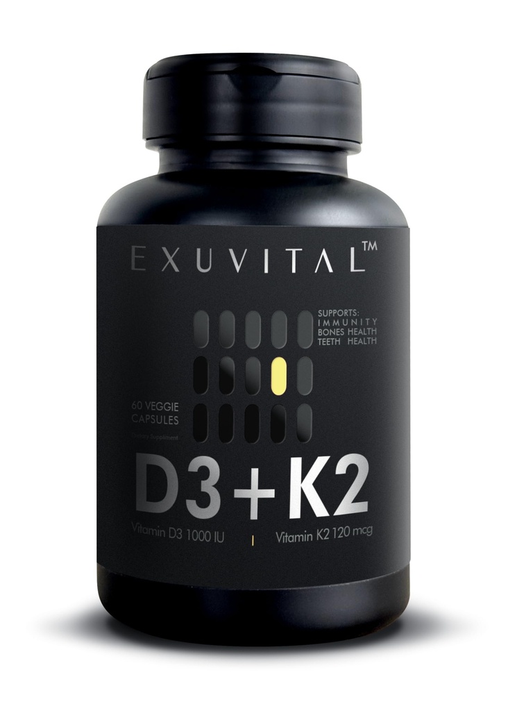 D3 & K2 Vitamin Supplement, Vegan D3 1000 IU & K2 MK7 120 mcg for Bone, Heart & Immune Support, Non-GMO, Gluten-Free, 60 Vegan Capsules, 2 Months Supply