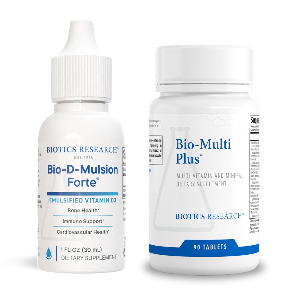 Biotics Research Bio-D-Mulsion Forte Vitamin D3 for Bone, Immune & Heart Health + Bio-Multi Plus Multivitamin for Daily Nutritional Support – 1 fl oz & 90 Tablets