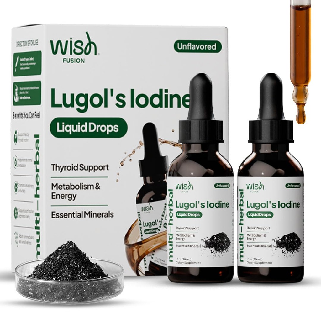 Lugol's Iodine Liquid, 2 Pack Iodine Drops for & Immune Support Liquid with Potassium Iodide Supplements Clear Solution for Detox Boost