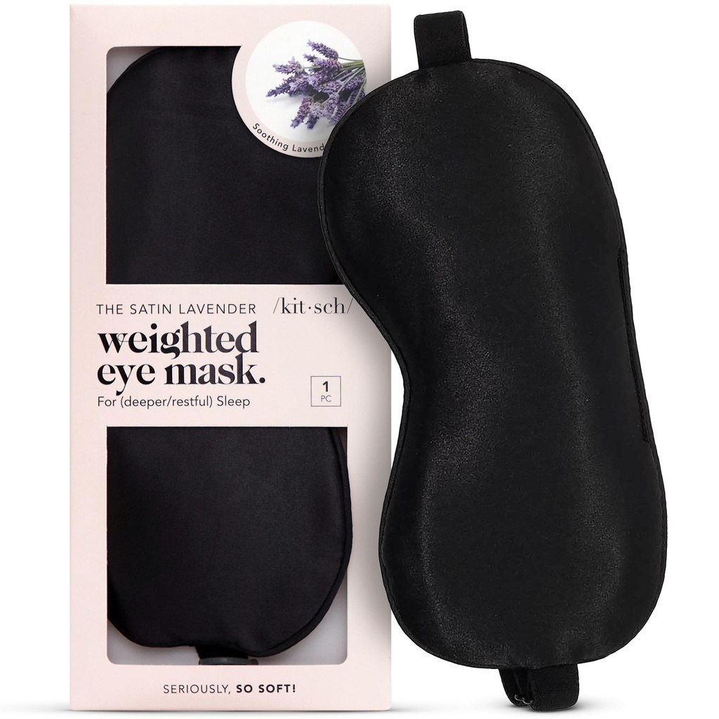 Kitsch Weighted Satin Sleep Mask - Weighted Eye Masks for Sleep and Travel - Lavender Ultra-Soft Sleeping Eye Mask for Women and Men - Light Blocking, Adjustable Strap, (4.1oz/116g)