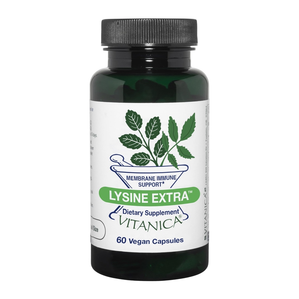Vitanica Lysine Extra - Supplement for Immune System & Cellular Membrane Support - Made with L-Lysine, Lemon Balm, Astragalus, & Vitamin C - Vegan - 60 Capsules