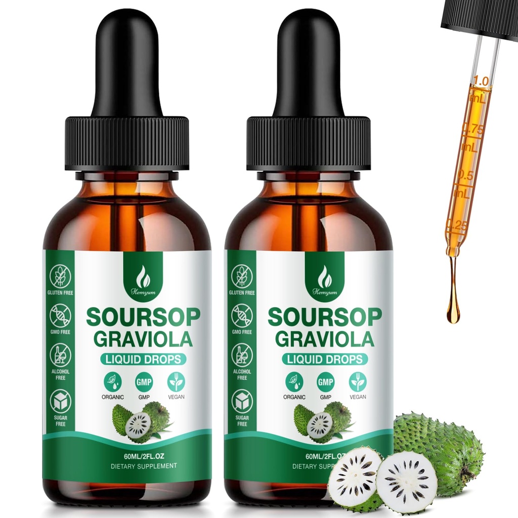 Soursop Bitters Liquid - 7 in 1 Soursop Graviola Liquid Drop Leaf Extract 4 Fl Oz (120ml) with Organic Sea Moss for Cell Support & Regeneration, Liver Immune Boost Antioxidant (2 Pack)