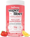 Polvere Super Fibra di Bellway + collagene, Polvere senza zucchero di Psyllium Husk con Peptidi di collagene e acido ialuronico per la salute del fegato, pelle sana, unghie, ossa e giunti, limonata di fragola (11 Serve)