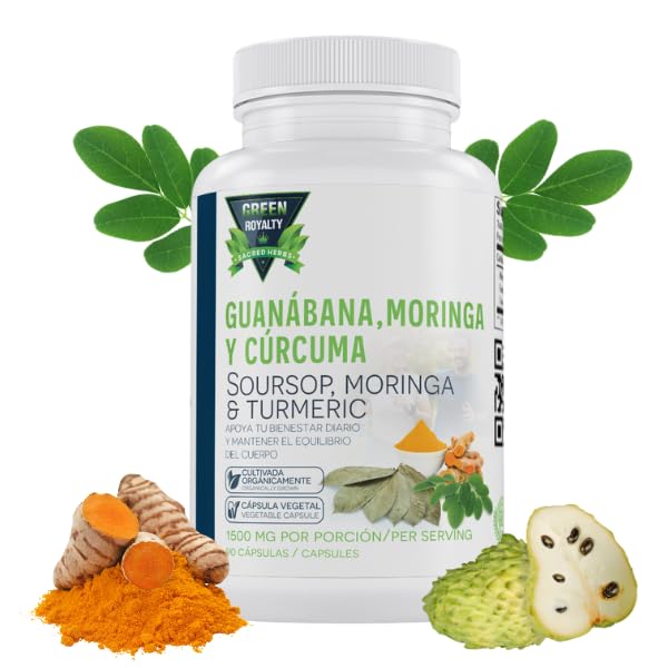 Moringa, Guanabana & Curcuma (Moringa, Soursop & Turmeric) - 1500 mg per Serving Powerful Blend of 100% Natural Premium Ingredients | 90 Vegetable |Plant-Based, Non-GMO, Made in USA