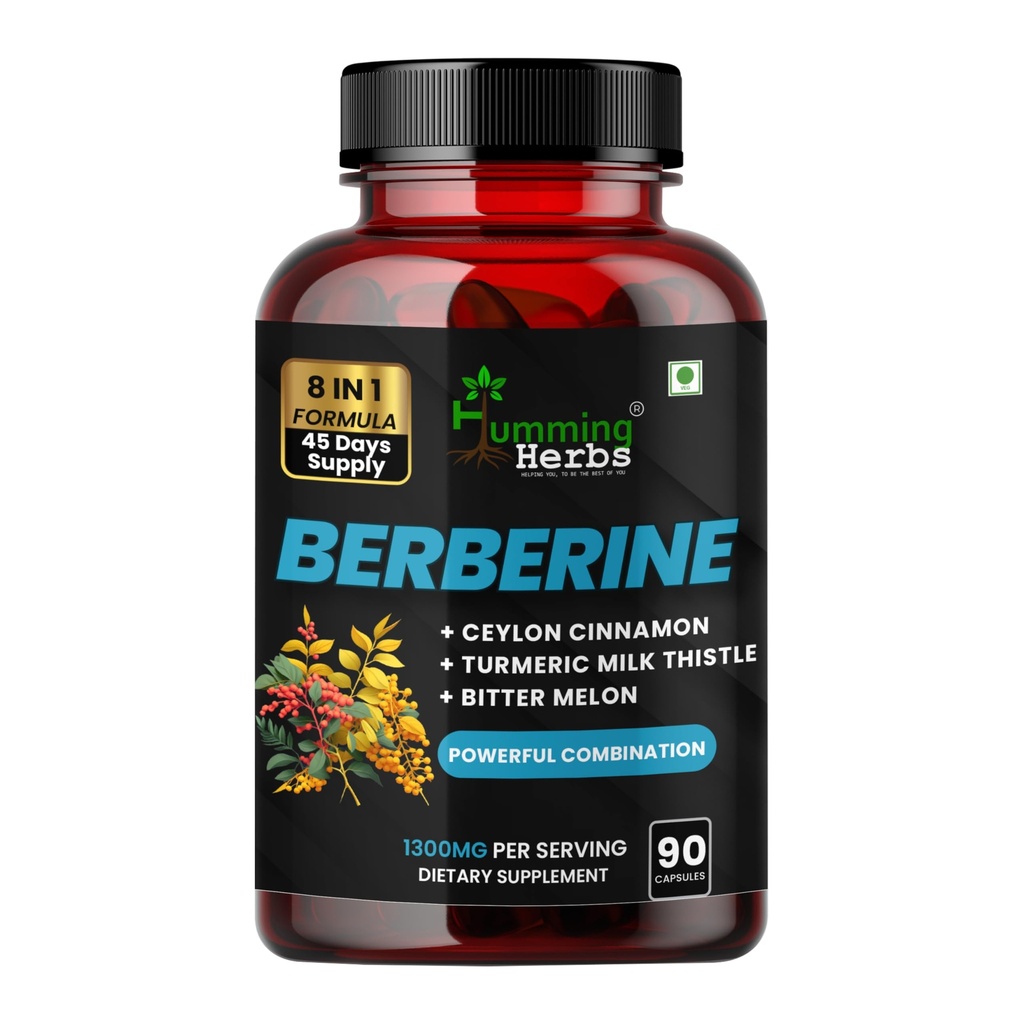Berberine 1300mg with Ceylon Cinnamon & Turmeric | 8-in-1 Blood Sugar Support Supplement | 90 Veg Capsules | Includes Milk Thistle, Bitter Melon & Probiotics for Metabolic Health