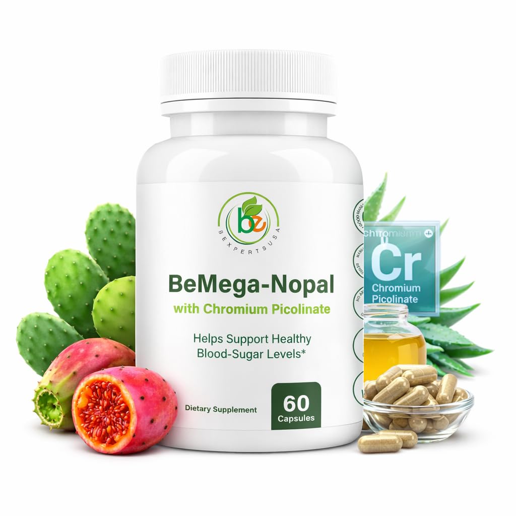 BMega Nopal with Chromium Picolinate - Supports Metabolism & Nutrient Balance - Natural Plant-Based Supplement Helps Support Healthy Blood Sugar Levels & Wellness - 60 Capsules