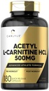 Carlyle Acetyl L-Carnitine HCL Supplement | 500mg Capsules | 180 Count | Advanced Athlete Formula | Non-GMO & Gluten Free
