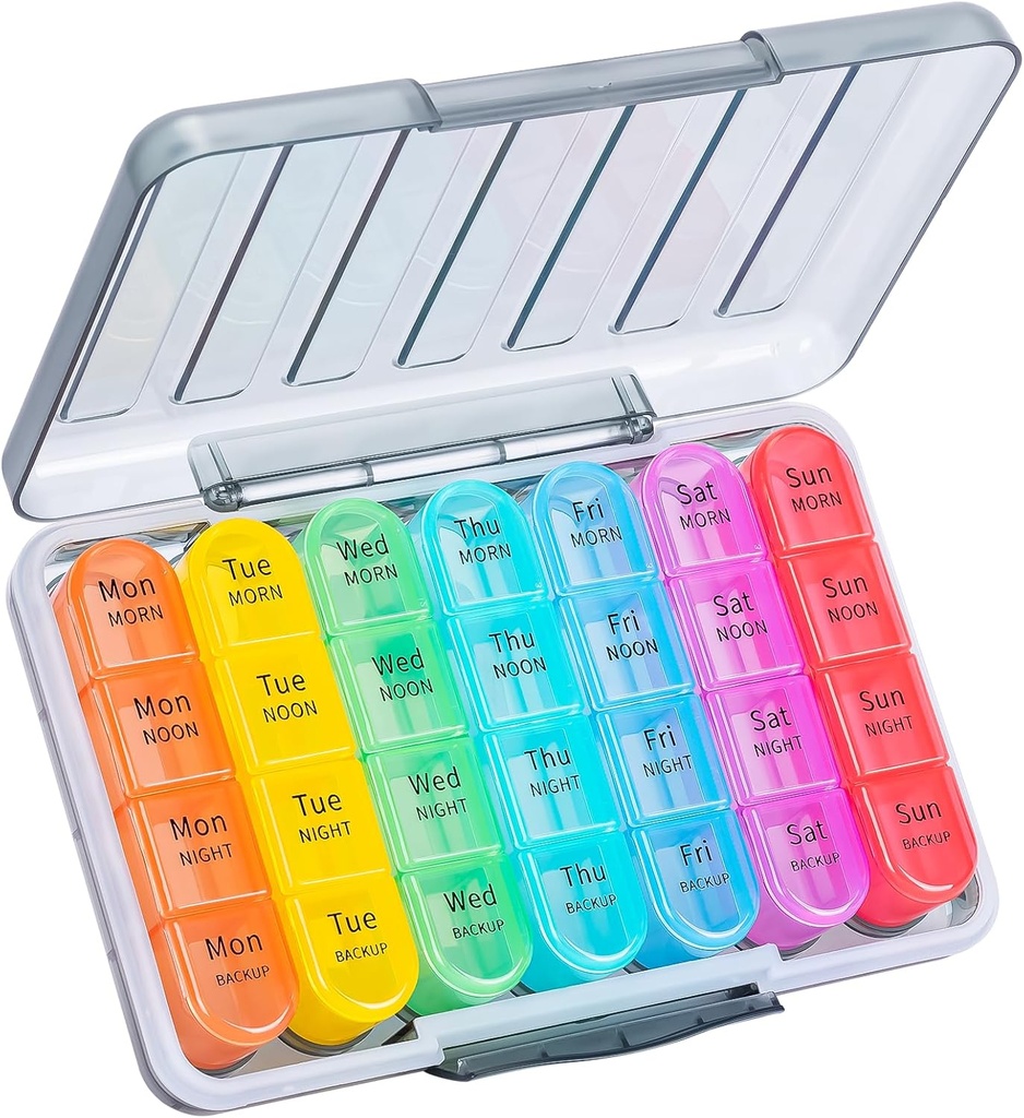 Daviky Weekly Pill Organizer 4 Times a Day, Moisture-Proof Pill Box 7 Day, Daily Pill Case Medicine Organizer Box Easy to Carry, Travel Pill Organizer with 28 Compartments to Hold Vitamins & Meds