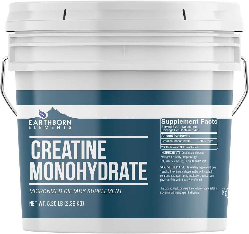 Earthborn Elements Creatine Monohydraat Powder 1 Gallon Bucket, Micronized & Unflavored, Dieet Supplement, Geen Additieven (84 Ounce)