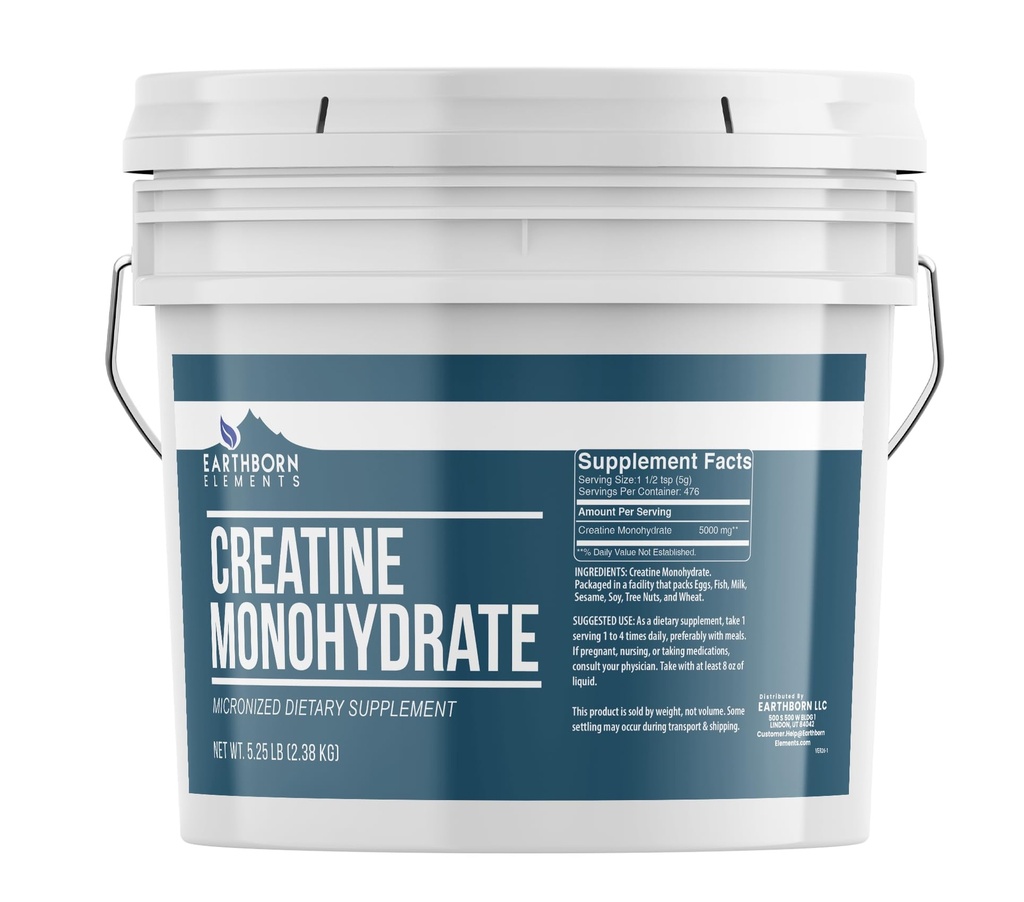 Earthborn Elements Creatine Monohydrate Powder 1 Gallon Bucket, Micronized & Unflavored, Dietary Supplement, No Additives (84 Ounce)