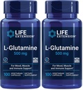Life Extension L-Glutamine,500 mg L-glutamine,Amino Acid,Supports Muscle Health and Immune Health,Gluten-Free,Non-GMO,100 Vegetarian Capsules,(Pack of 2)